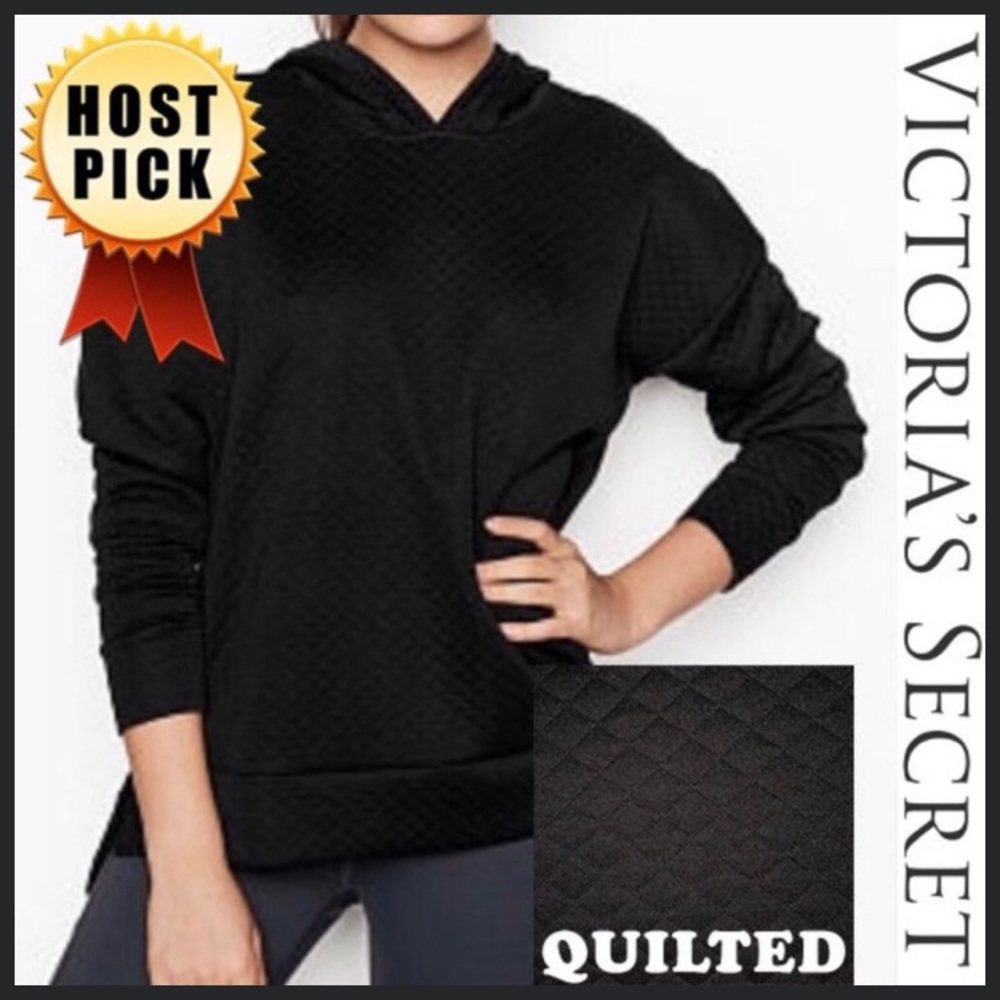 Quilted Black Hoodie, Victoria Sport Pullover Sweatshirt Victoria’s Secret XS